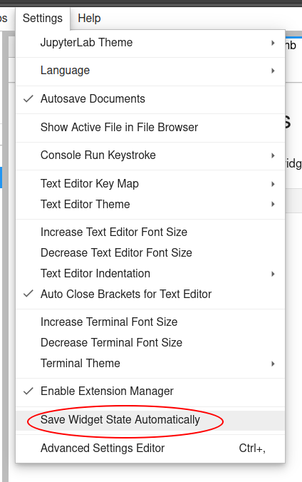 JupyterLab option to save the interactive widget state automatically